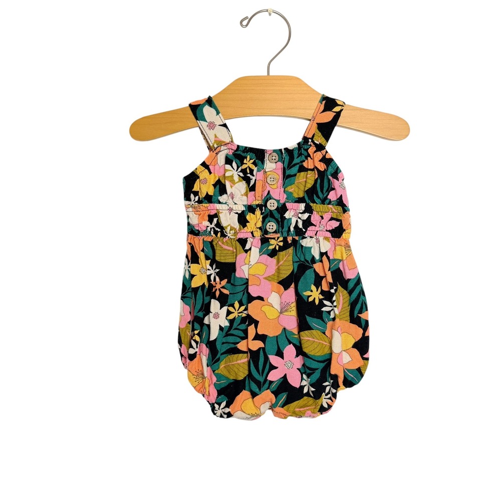 Volcom Baby Girls Floral Bubble Romper 3/6M Black Tropical Sleeveless One Piece